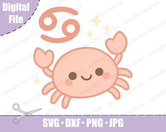 Cancer Zodiac SVG & PNG, Kawaii Crab Astrology Cut File