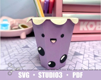 Taro Boba Tea 3D Paper Sculpture: Cricut, Silhouette, ScanNCut (SVG, PDF)