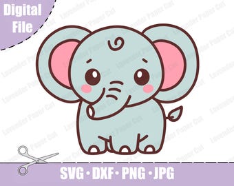 Kawaii Baby Elephant Clipart: Nursery Decor SVG PNG JPG (Digital File)