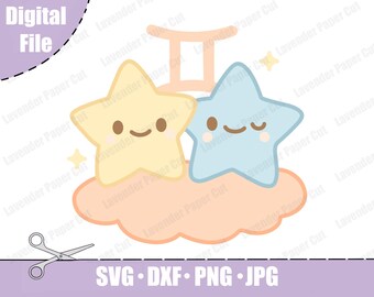 Kawaii Gemini Stars SVG, Nursery Astrology Art (Digital File)