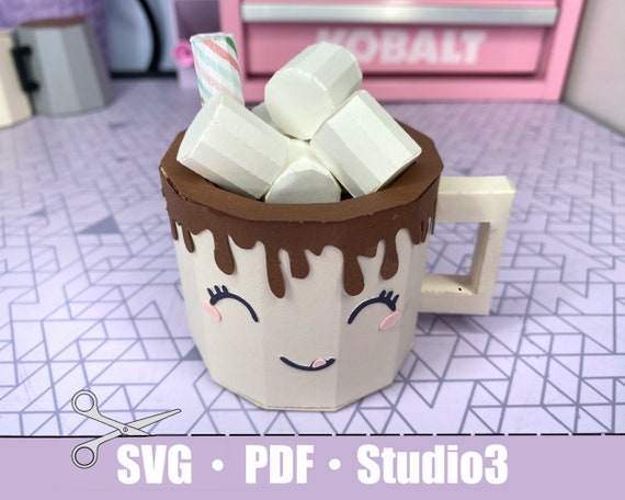 3D Hot Cocoa Mug SVG: Paper Craft Model (Digital Download)