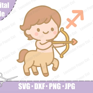 Kawaii Sagittarius SVG, Zodiac Clipart PNG, Nursery Decor Design, Cute Astrology Art, Horoscope Baby Room Illustration