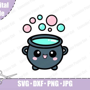 Kawaii Cauldron Layered SVG, Witchy SVG, Halloween SVG, Bubbling Cauldron, Cut files for Cricut and Silhouette