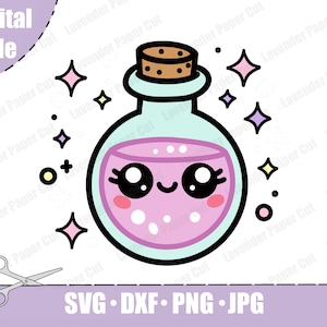 Kawaii Magic Potion Bottle SVG, Layered Witch Potion Design, Pink Halloween Potion, Cricut Silhouette Cut File, Halloween SVG, Cute Potion