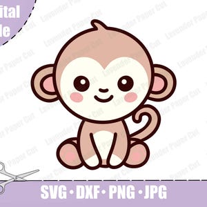 Baby Monkey SVG PNG, Cute Monkey Clipart Cut File for Cricut and Silhouette, Jungle Animal Theme, Kids Craft, DIY Baby Shower Decoration