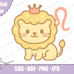 Kawaii Leo SVG, Zodiac Clipart PNG, Nursery Decor Design, Cute Astrology Art, Horoscope Baby Room Illustration