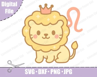 Leo Zodiac SVG & PNG, Kawaii Lion Nursery Cut File