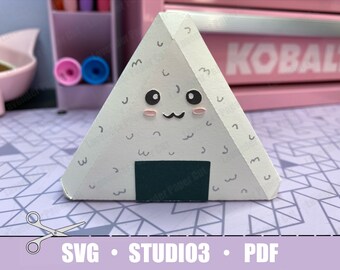 Kawaii Onigiri 3D Paper Model: Japanese Food Art (SVG, Studio3, PDF)