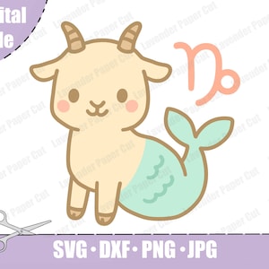 Kawaii Steenbok SVG, dierenriem clipart png, decor kinderkamer ontwerp, schattige astrologie kunst, horoscoop babykamer illustratie