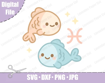 Pisces Zodiac SVG & PNG, Kawaii Fish Nursery Cut File