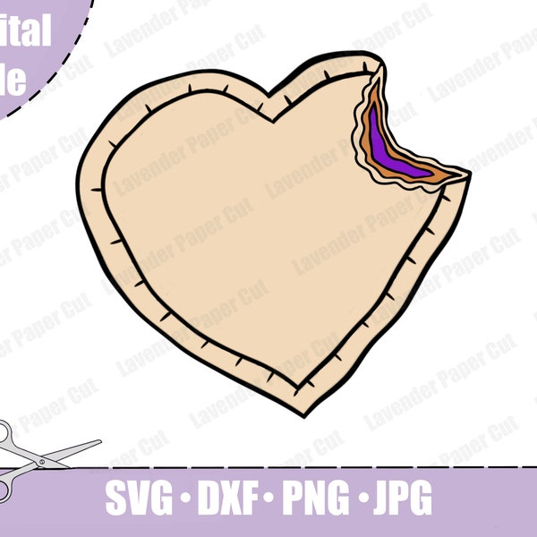 Uncrustable Peanut Butter and Jelly Sandwich Heart SVG Cutting file for Circuit and Silhouette, PNG, JPG