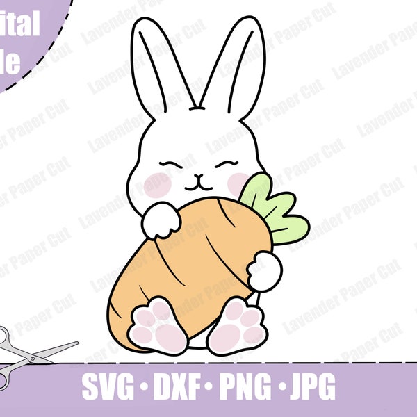 Bunny and Carrot SVG Easter bunny layered cutting file Cute baby rabbit Nursery Baby shower Easter animal cuttable Silhouette Cricut Vinyl