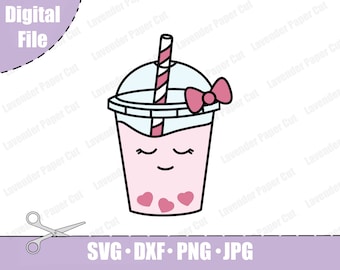 Valentine Boba Tea SVG & PNG, Kawaii Heart Bubble Tea Cut File