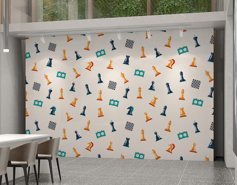 Chess Pattern Wallpaper Mural, Playful Game Wall Decor, for Kids Room ...