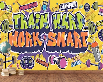 Graffiti Fitness Wallpaper Wandbild, motivierende Wanddekoration für das Fitnessstudio, Spielzimmer