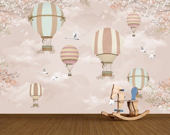 Balloon and Stork Kids Room Wallpaper / Ballon en Ooievaar Kinderkamer Behang / Ballon und Storch Kinderzimmer Tapete  / Poster