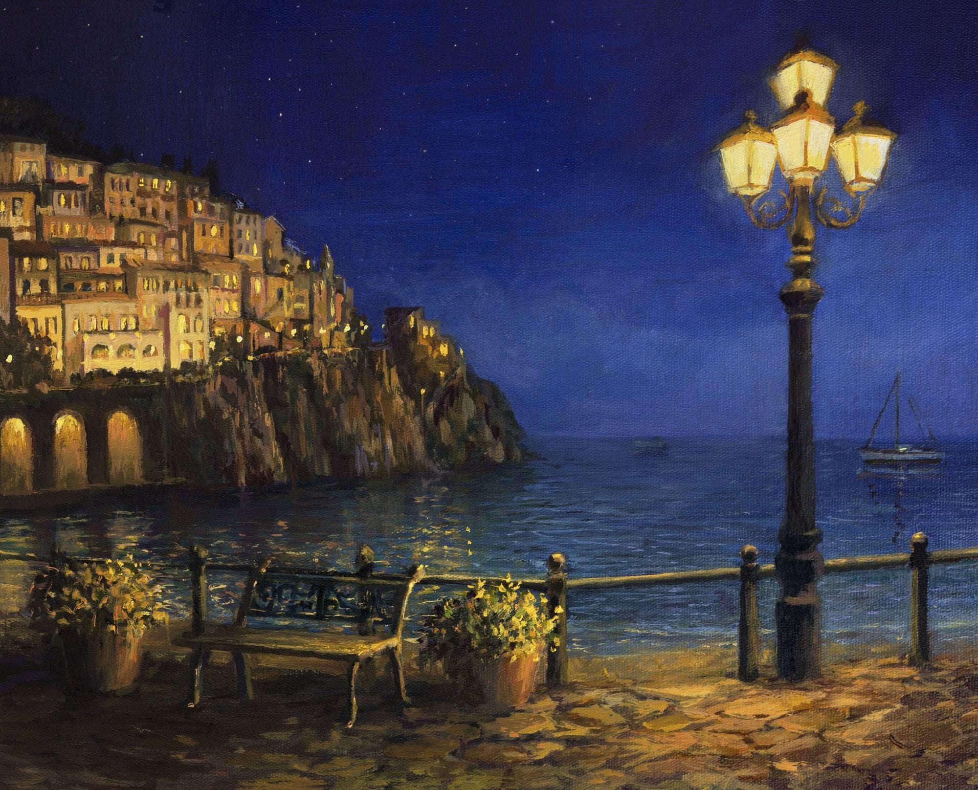壁紙 夜景 絵画 夜景の美しい日本の中庭 空想の背景 コンセプトアート 