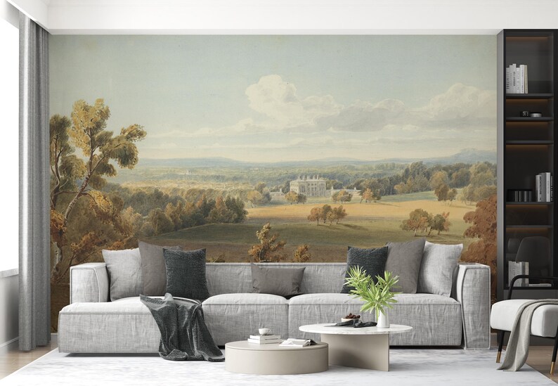 Vintage Landscape Wallpaper Mural, Pastoral Countryside Wall Decor for ...