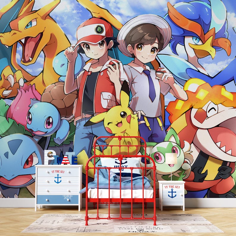 Pokémon Adventure: Anime Wallpaper for Kids Room | Pokemon Wall Decor ...