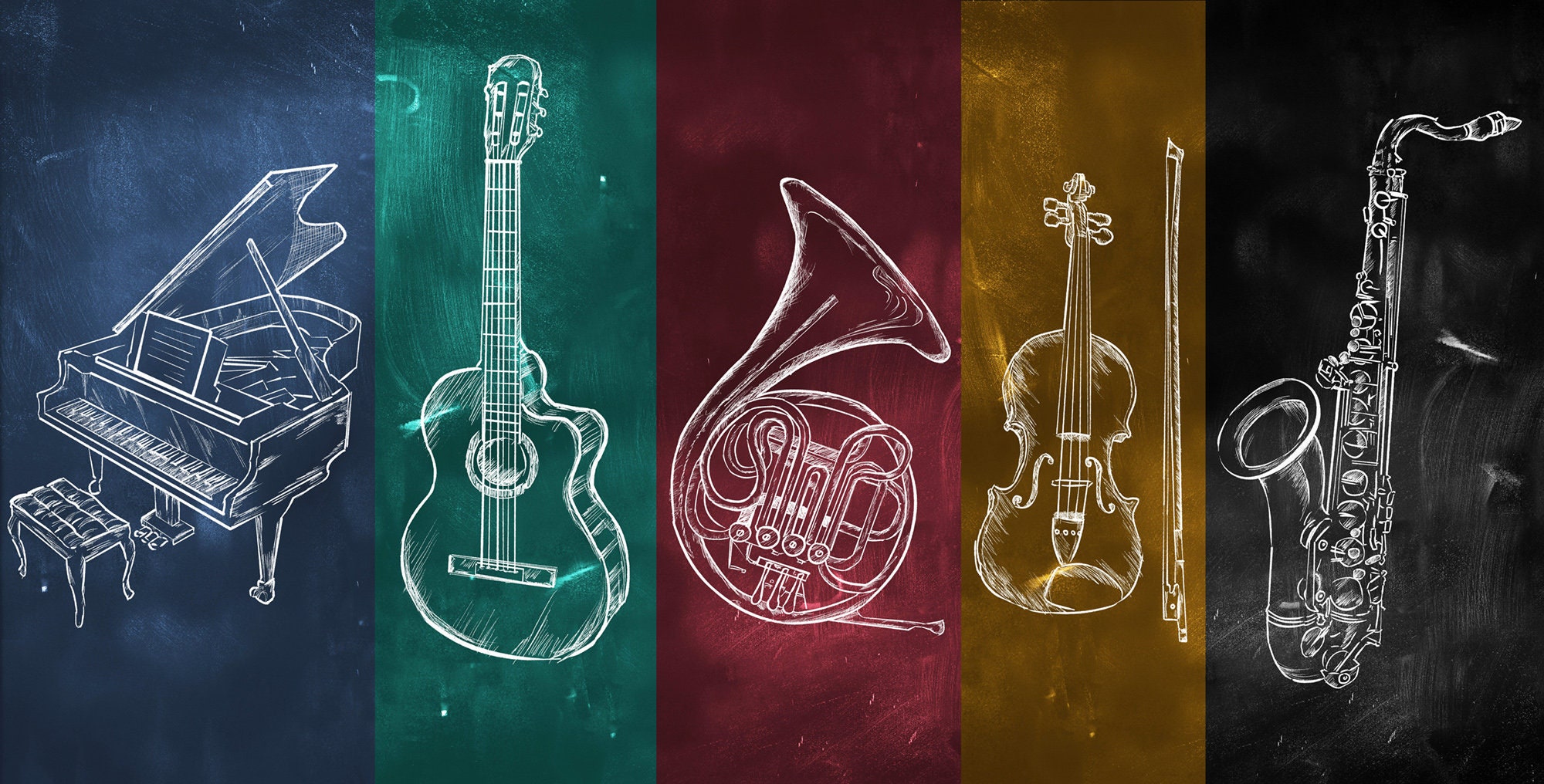 ジャズ楽器の壁紙 - スタジオや音楽室向けのピアノ、ギター、サックス