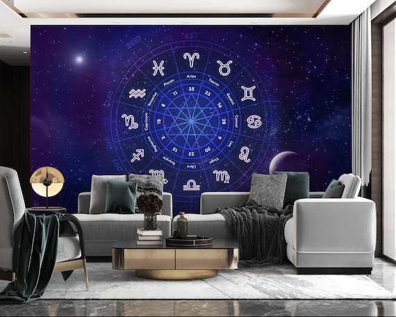 Astrological Numbers: Zodiac Signs and Numerology Wallpaper Mural  Celestial Wall Decor for Astrology Enthusiasts and Numerology Fans