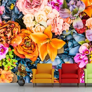Vivid Floral Wallpaper Mural Colorful Flower Wall Decor for Living Room, Bedroom, Salon