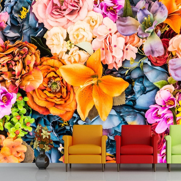 Lebendige Blumen Tapete Wandbild Bunte Blumen-Wand-Dekor für Wohnzimmer, Schlafzimmer, Salon