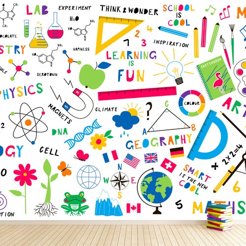School Lessons Wallpaper Mural / Science and Math Wallpaper / - Etsy