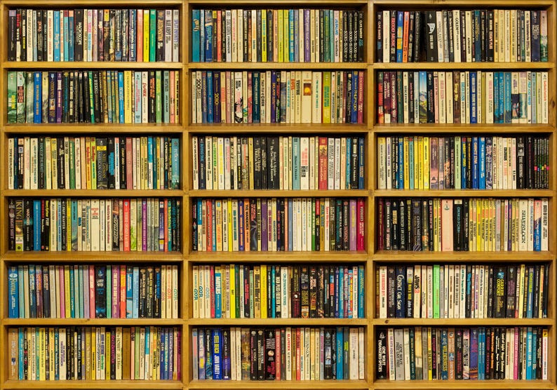 Library Bookshelf Wallpaper Mural, Vintage Bookcase Style Poster for ...