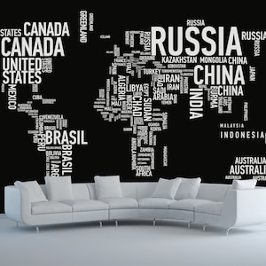 タイポグラフィ世界地図壁紙 / Typografie Wereldkaart Behang / Typografie Weltkarte Tapete / Carte Du Monde Papier Peint / ポスター