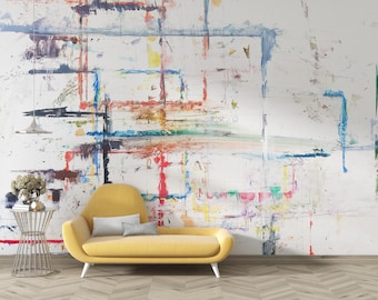 Leichtes abstraktes Wandbild, bunte Linie Tapete, modernes minimales Dekor für Restaurant oder Büro