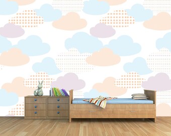 Pastel Clouds Wallpaper Mural, Nursery Sky Pattern Wall Decor, for Kids Room, Baby Room