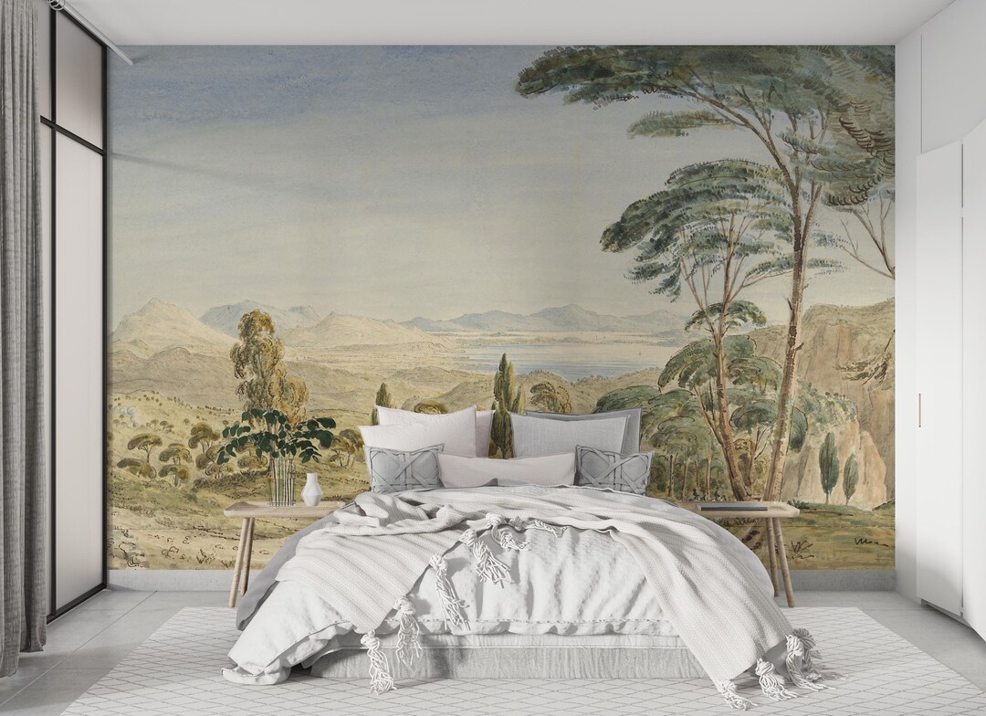 Vintage Landscape Wallpaper Mural, Classic Nature Wall Decor for ...