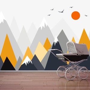 Mountain and Sun Kids Room Wallpaper / Berg en Zon Kinderkamer Behang / Berg und Sonne Kinderzimmer Tapete  Chambre Des Enfants Papier Peint