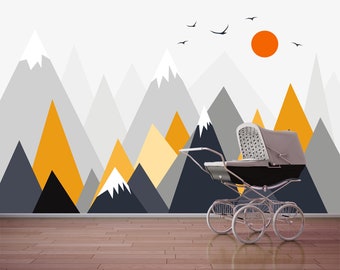 Mountain and Sun Kids Room Wallpaper / Berg en Zon Kinderkamer Behang / Berg und Sonne Kinderzimmer Tapete  Chambre Des Enfants Papier Peint