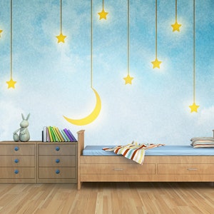 Kids Room Sky Wallpaper Mural / Baby Room Moon and Stars Wallpaper ...