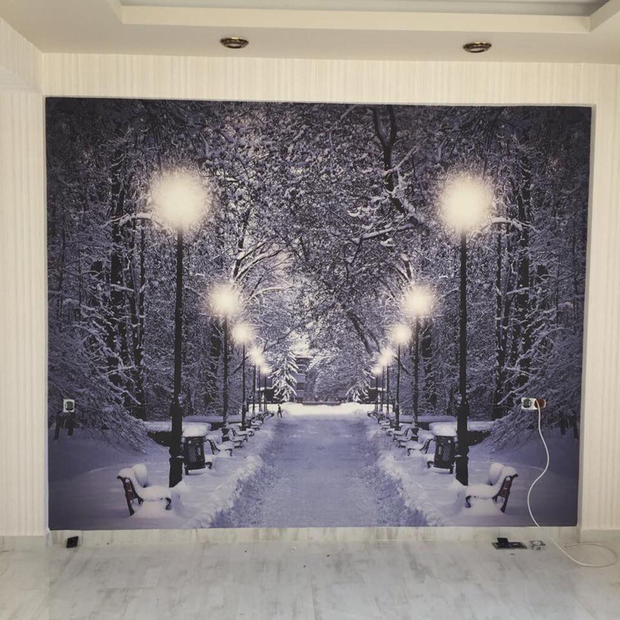 Winter Snow Park Wallpaper, Night Forest Landscape Mural, Living Room ...