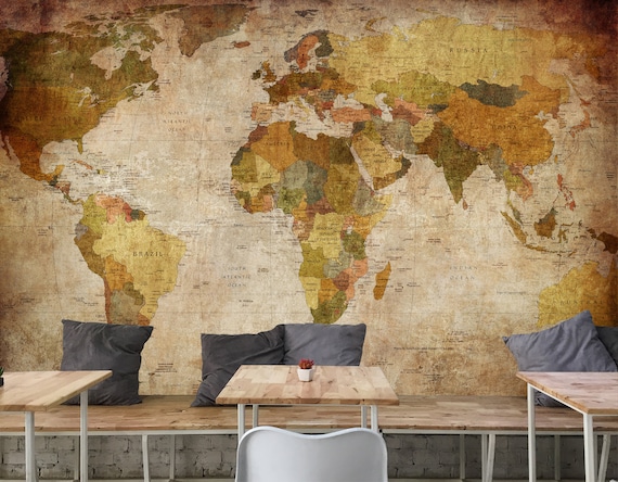 Monumentaal jazz niet verwant Stylish World Map Wallpaper / Stijlvolle Wereldkaart Behang / - Etsy