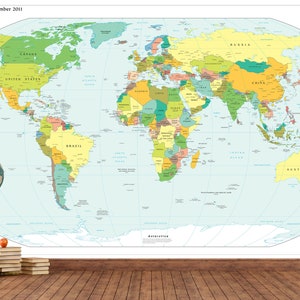 政治的世界地図の壁紙 / Politieke Wereldkaart Behang / Politisch Weltkarte Tapete / Carte Du Monde Papier Peint / ポスター