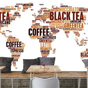 Weltkarte von KaffeeNamen Wandbild / Wereldkaart Van Koffienamen Fotobehang / Weltkarte von Kaffee Namen Wandbild Tapete Foto Papel Tapiz