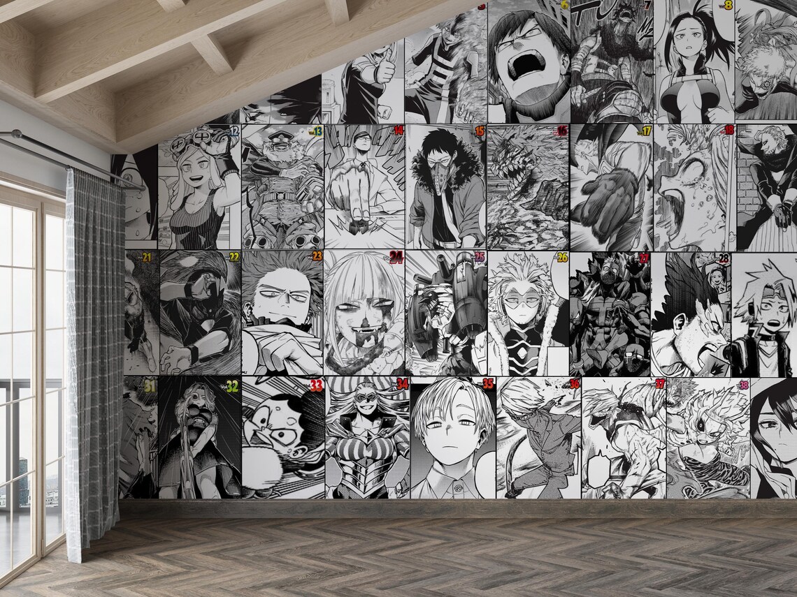 Manga Panel Anime Wallpaper Mural, Black White Comic Poster for Bedroom ...