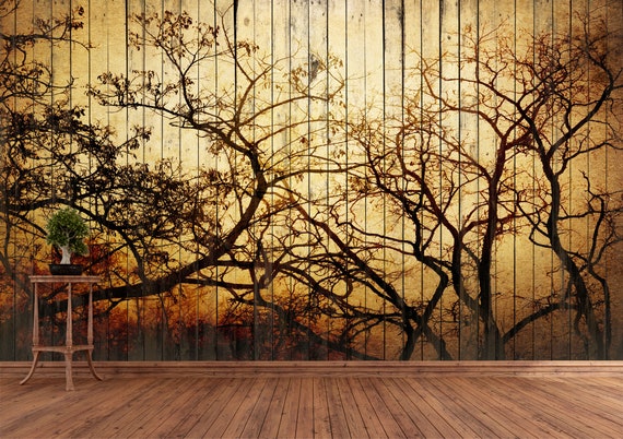 Art on A Wooden Board Wall Mural / Kunst Op Een Houten Bord