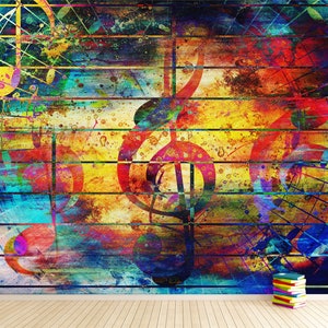 Graffiti Music Wallpaper Mural / Wall Art Music Wallpaper / Musical Poster / Music Recording Studio Mural / Special Design Wallpaper