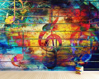 音楽グラフィティ壁画エレキギターストリートアート壁紙レンガポスター