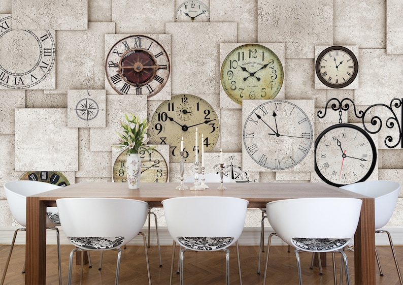 Wall Clocks Wallpaper Murals / Wandklokken Fotobehang / Etsy UK