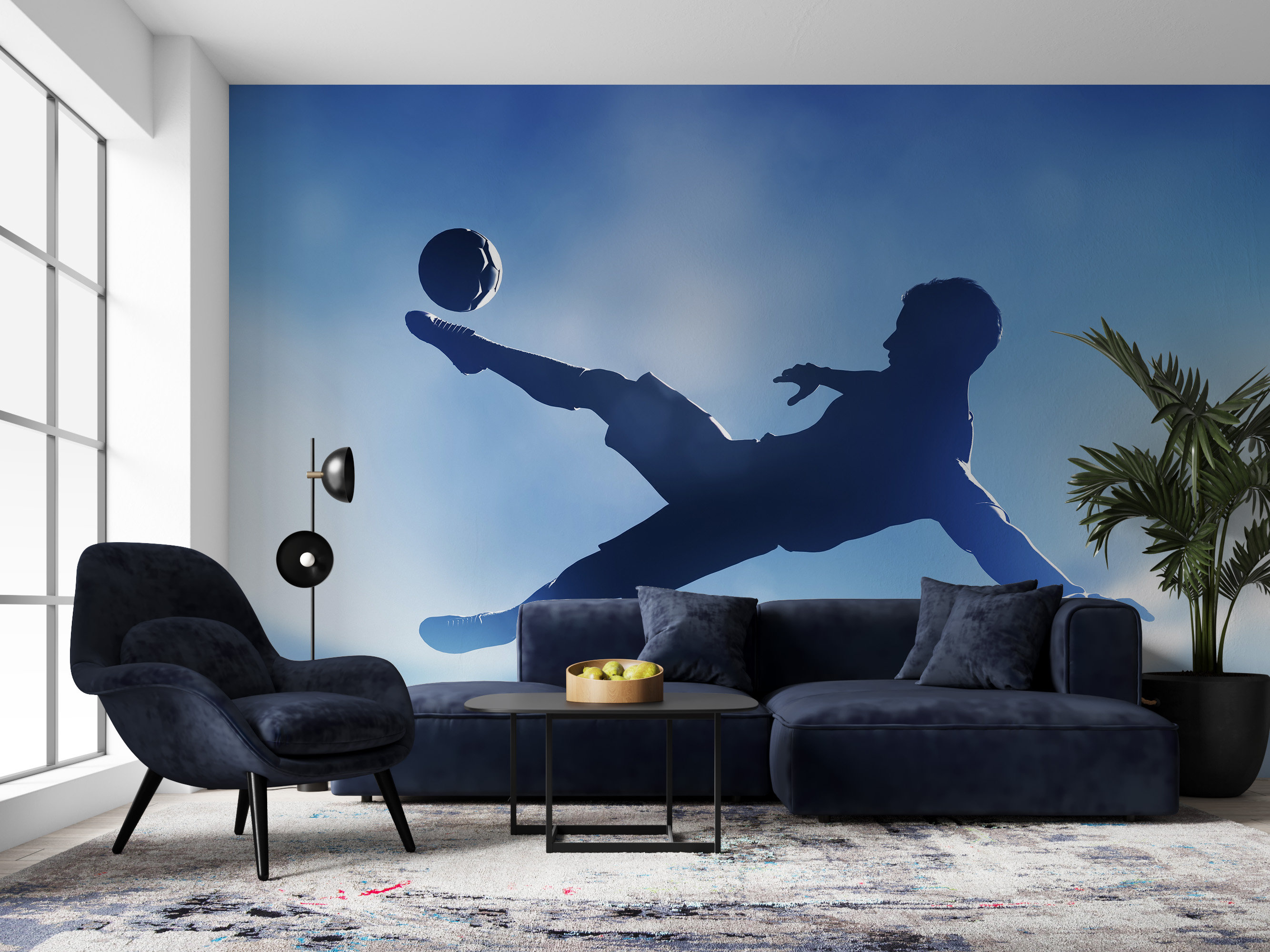 フットボール選手のシルエットの壁紙壁画、モダンなスポーツ装飾
