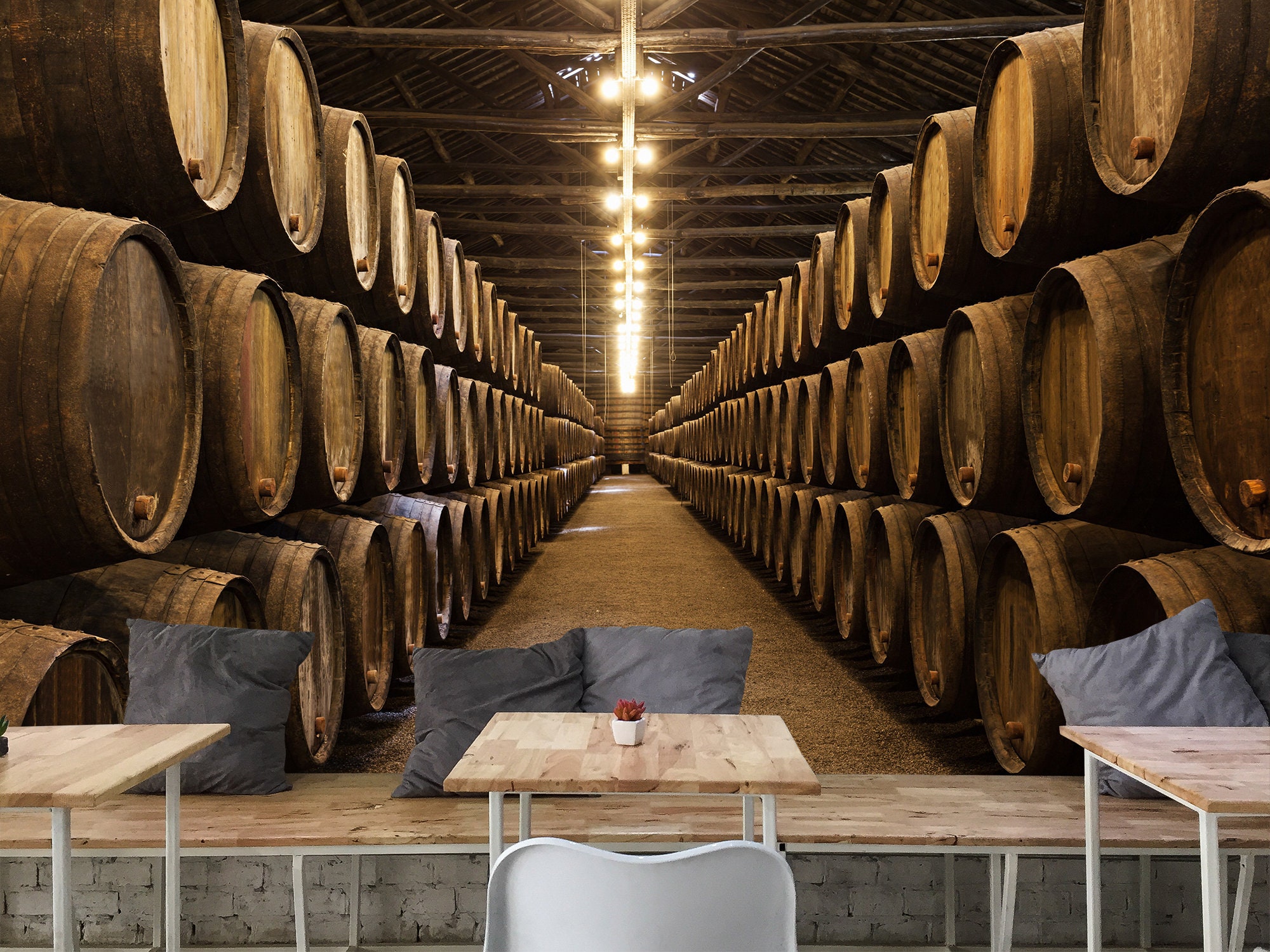 Bodega Bodega Fondo de pantalla Mural / Barriles de vino Papel - Etsy