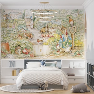 Peter Rabbit Wonderland: Papel pintado para habitación de niños y bebés / Decoración de pared para habitación infantil