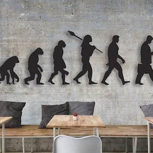 Menselijke evolutie behangmuurschildering, antropologie silhouet muur decor poster, voor kantoor, studeerkamer, klaslokaal