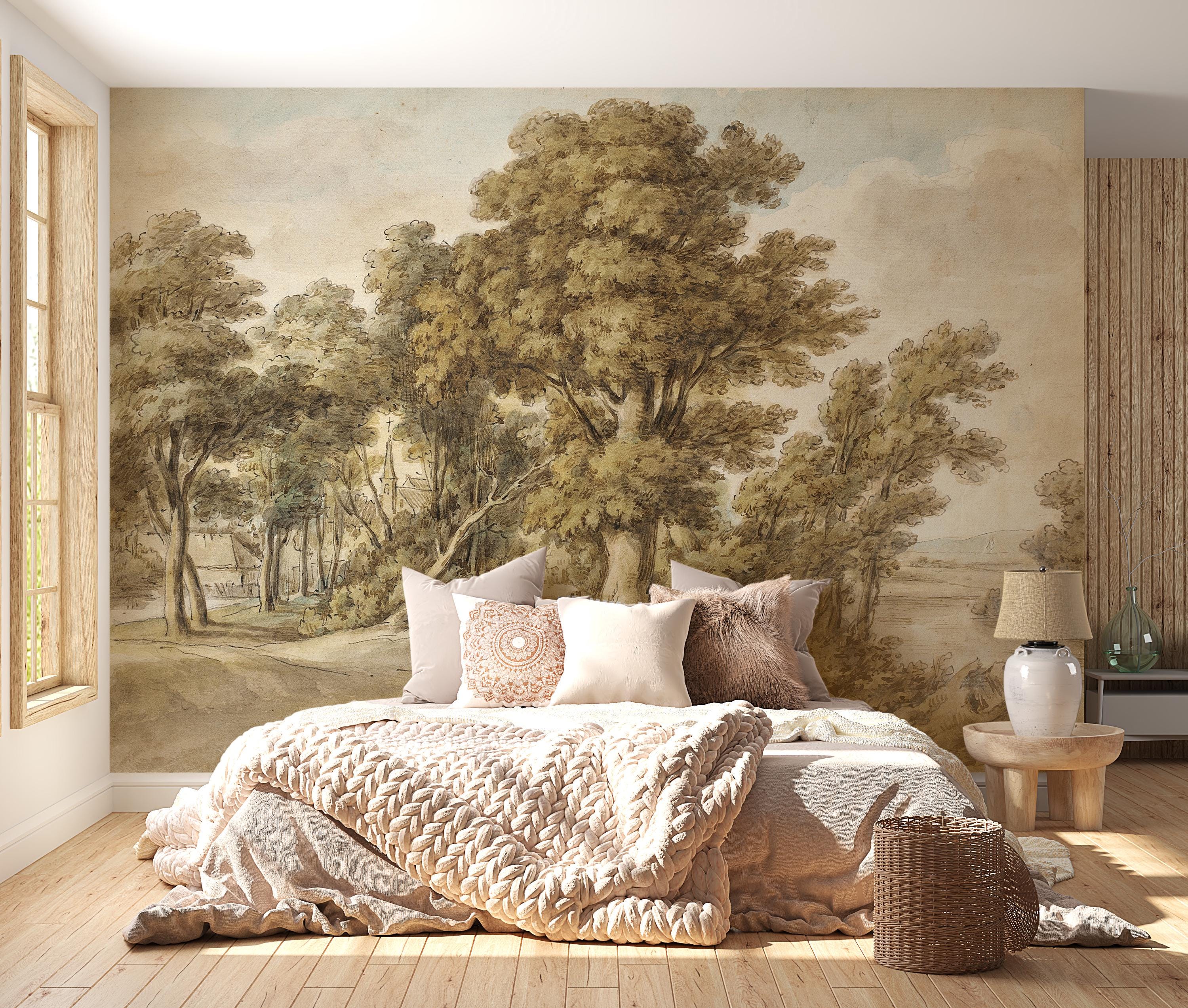 Vintage Landscape Wallpaper Mural, Classic Pastoral Scenic Wall Decor ...